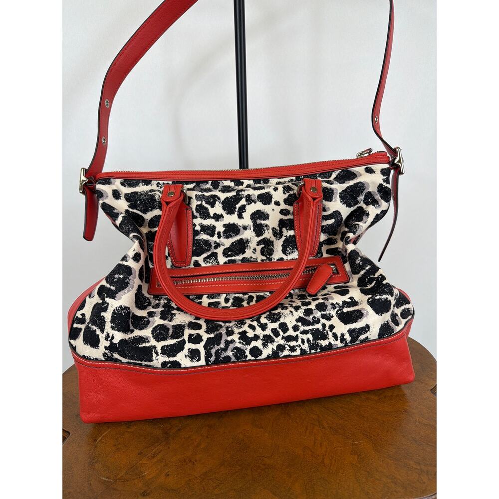 Coach Rory 19988 Leopard Print Handbag Red Leather Trim Clutch Wristlet Bundle - Picture 15 of 16